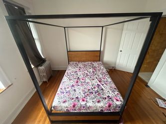 Black Metal Four-Poster Canopy Bed Frame