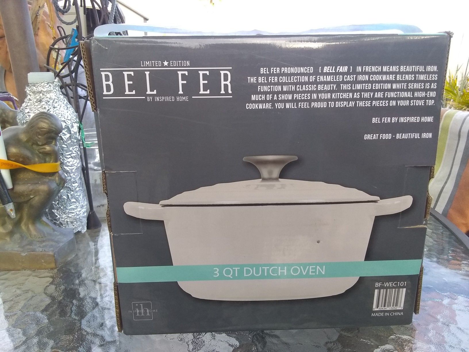 New Belfer limited edition 3 Qt Dutch oven Round with Lid. Enameled cast iron cookware with Lid limited edition in White series for only $20.
