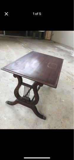 Harp side wood table vintage
