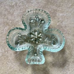 Vintage Green Teal Shamrock Clover Club  Tiara Indiana Glass Sandwich Bridge Candy Nut Dishes  
