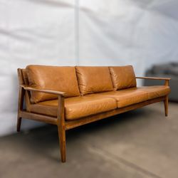 West Elm Mathias Leather Sofa Mid Century Modern Delivery Available