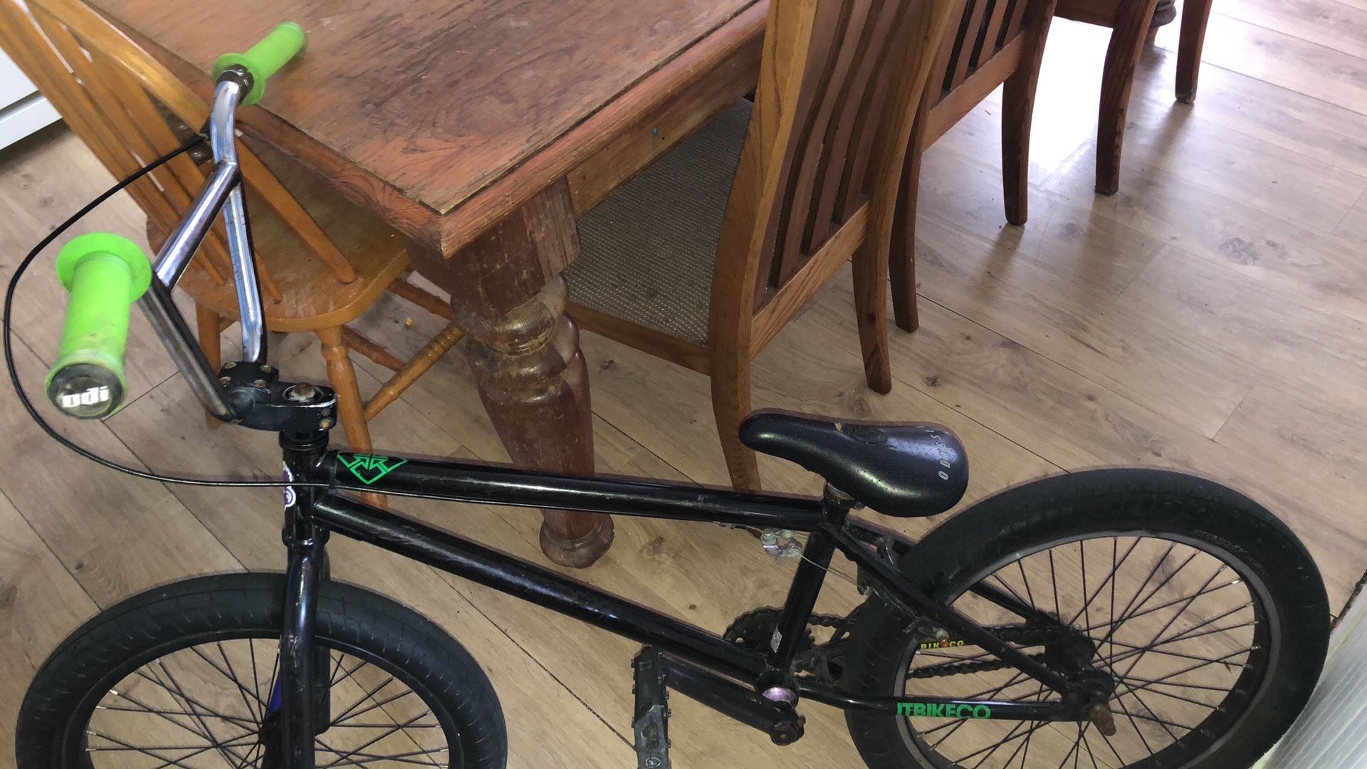 (BMX Fitbike Black) Green Grips Blue Pegs) Local Pickup Only!)