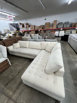 Cream Tufted L-Shaped Sectional Sofa