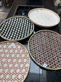 Decorative Wall Baskets Shallow Bamboo Tray Woven Art Decor Set 4 Serving Tray Round Trays for Coffee Table Basket Decor for Living Room Bathroom Stor