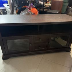 Dark stain wood media cabinet