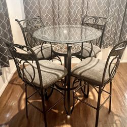 Glass Top Bar Table With 5 Chairs