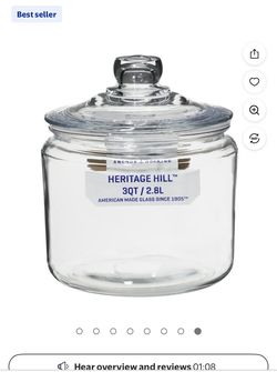 Anchor Hocking 3 qt Heritage Hill Jar With Glass Lid.30 pcs available. New.