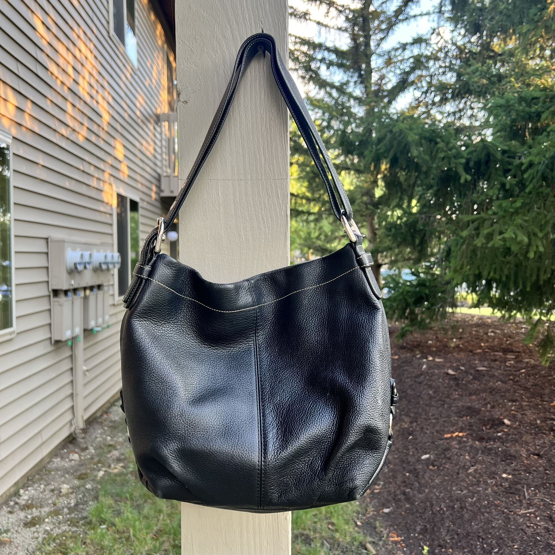 Coach Pebble Leather Black Shoulder Bag