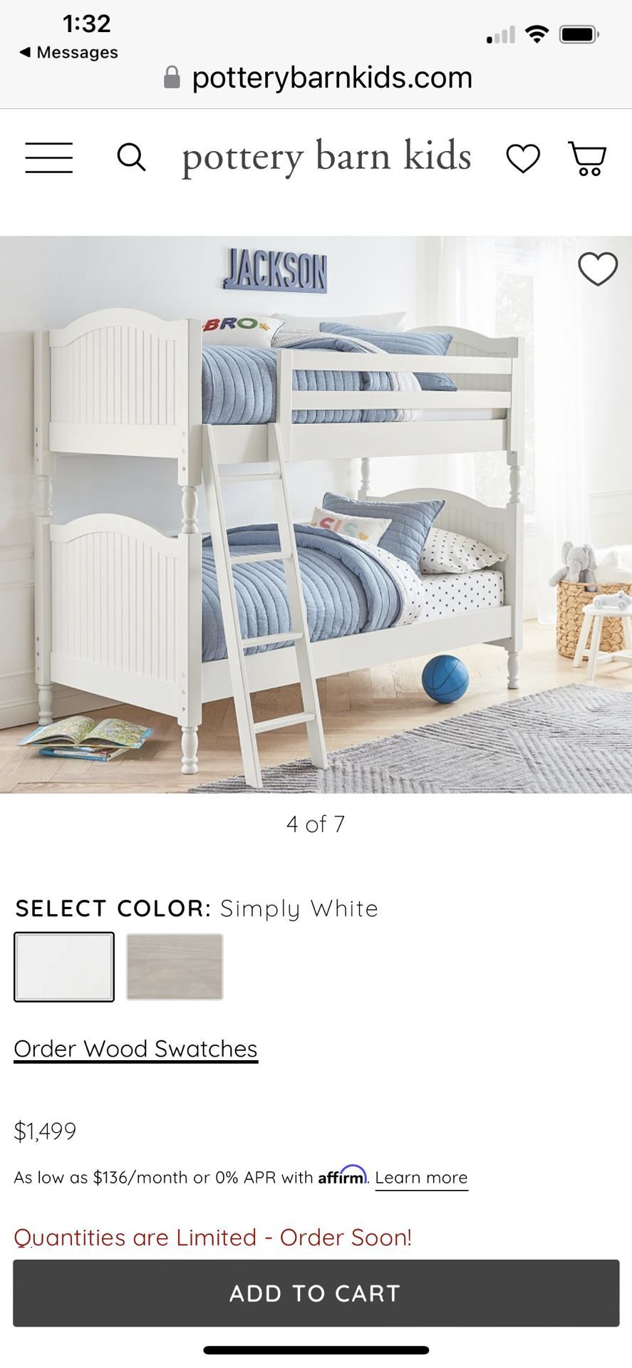 Pottery Barn Kids Catalina Twin-Over-Twin Bunk Bed