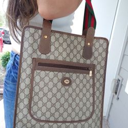 Authentic Vintage Gucci GG Monogram Supreme Sherry Web Ophidia Shopper Tote Bag