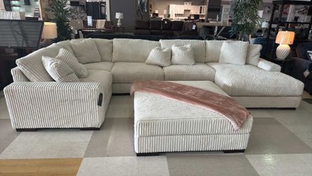 Ashley Lindyn Ivory Cream Corduroy Sectional Couch Only $39 Down Payment 👉 PLEASE ASK FOR JON GREEN WHEN YOU ARRIVE!