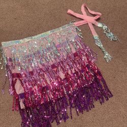 New one size pink sequin  fringe wrap festival rave edc mini skirt short