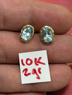 10K Solid Gold Earrings For Wedding 2Gr AQUAMARINE STONES