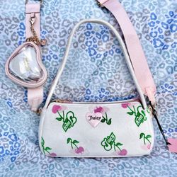 New Pink Juicy Couture Purse Cherry Velvet Shoulder Bag Handbag Vintage Style