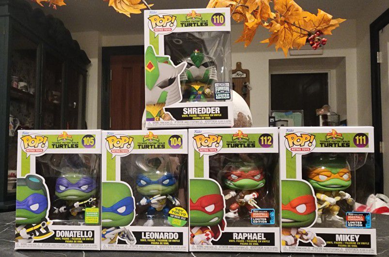Funko TMNT x MMPR Con Exclusive Complete Set 5 Pops Ninja Turtle Power Ranger