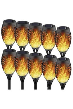 10 Pack 12 led Waterproof Solar Tiki Torches Lights with Flickering Flame