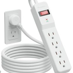 Power Strip Surge Protector 6FT, 980Joules, 4 Outlet, Flat Plug, Wall Mountable for Home Office Garage, ETL Listed, White
