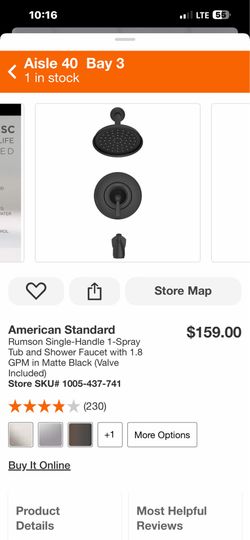 American Standard Rumson Single-Handle 1-Spray Tub and Shower Faucet with 1.8 GPM in Matte Black (Valve Included)