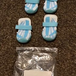 Dog Shoes,Mesh Breathable Dog Boots,Soft Non-Slip Rugged Rubber Sole Dog Booties with Adjustable Straps 4Pcs,Blue-Sizes 4 , 5 And 7