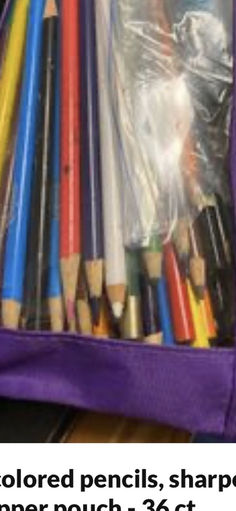 Assorted colored pencils, sharpeners, eraser + zipper pouch - 36 ct