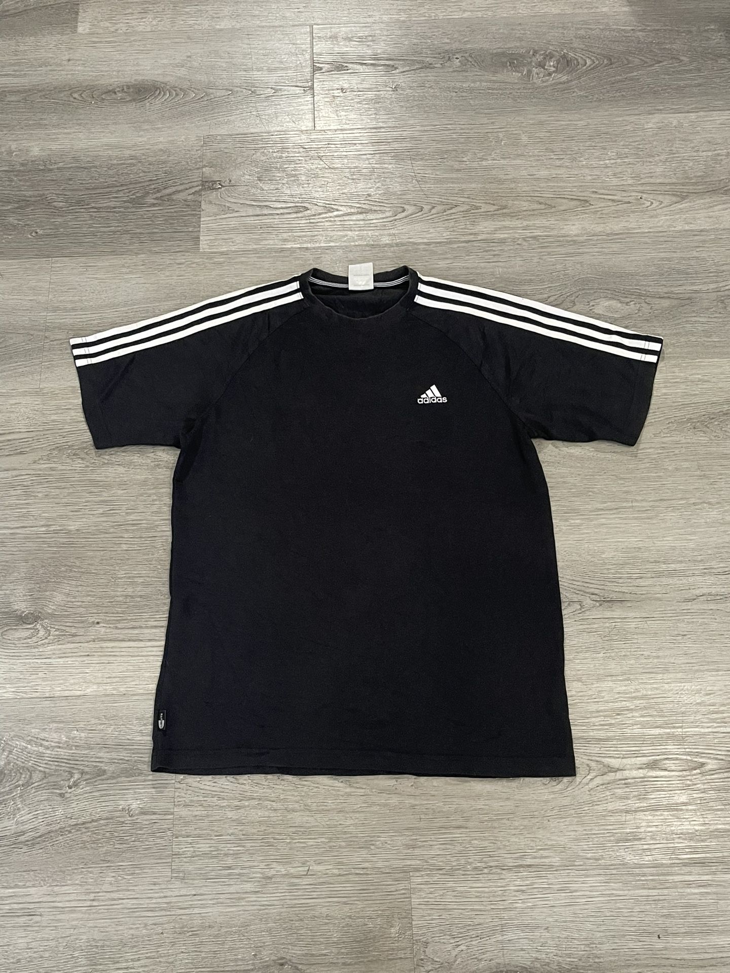 Vintage adidas men's black/white faded striped shirt