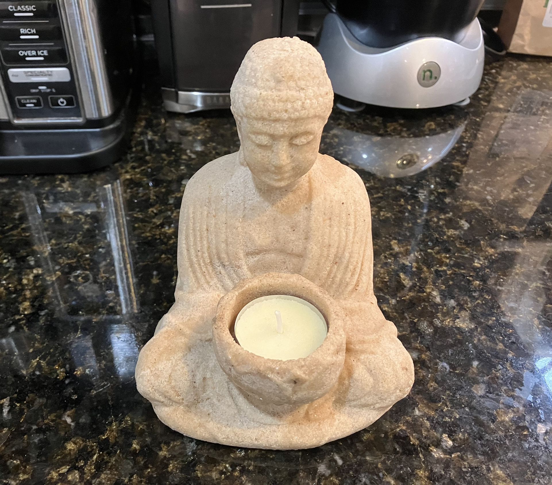 Small Stone Buddha Meditating With Tea Candle Holder
