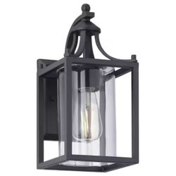 New Wall Lantern Sconce Matte Black with Clear Glass Shade 1-Light Hardwired Outdoor Transitional