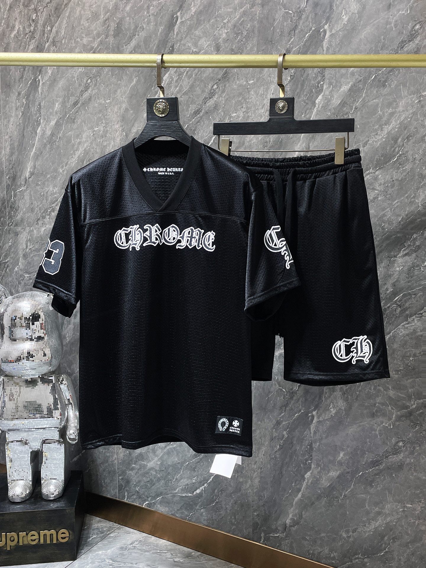 Chrome Black Heart Off White Jersey Top And Shorts Set Trapstar Las Vegas Raiders Small S Medium M Large L XL