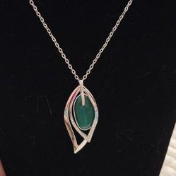 Long Necklace.  Green Moonstone With Clear Rhinestones 
