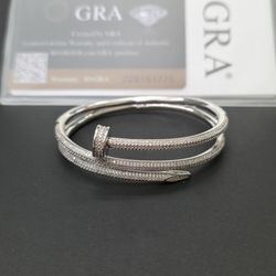 Triple Nail Bangle STAMPED SOLID S925 GENUINE MOISSANITE