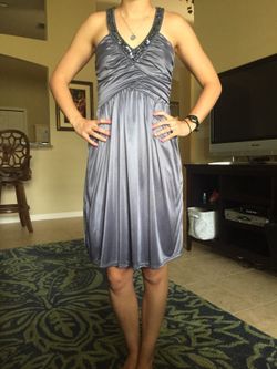 Satin silver cocktail dress