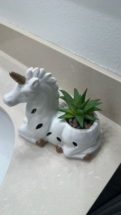 Ceramic Unicorn Faux Succulent Planter