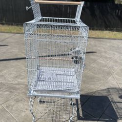 PARROT CAGE-W/Stainless Steel Cups And Stand.