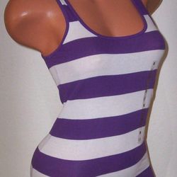 NEW WITH TAGS VICTORIA'S SECRET PINK PURPLE WHITE STRIPE RIBBED TANK TOP SHIRT