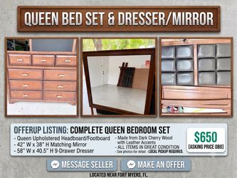 Queen bedroom set w/ dresser and mirror