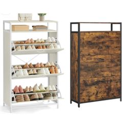 Shoe Cabinet with 3 Flip Drawers, Shoe Storage Cabinet, Asjustable and Removable Dividers, Holds 15-24 Pairs of Shoes, 11.8 x 31.5 x 51.2 Inches, 