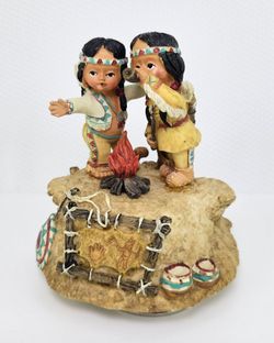 Vintage Native American Boy Girl Music Box "Color of the Wind"
