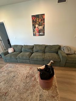 Large Green Corduroy Sectional Sofa