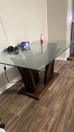 Glass Top Dining Table with Wood Base