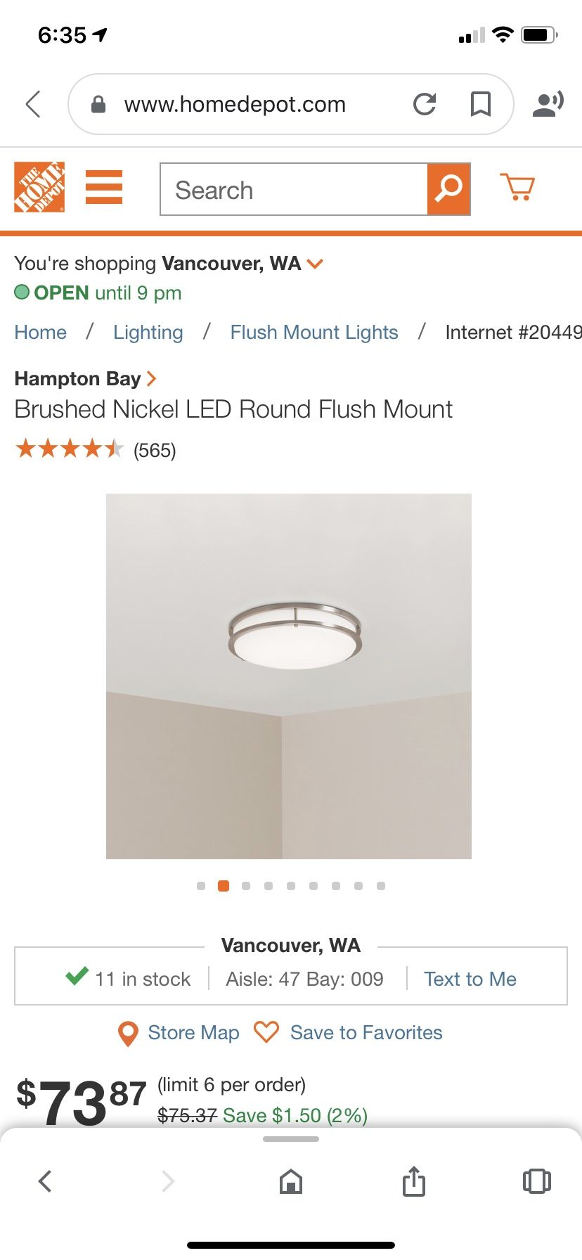 Hampton Bay Brushed Nickel LED light fixture