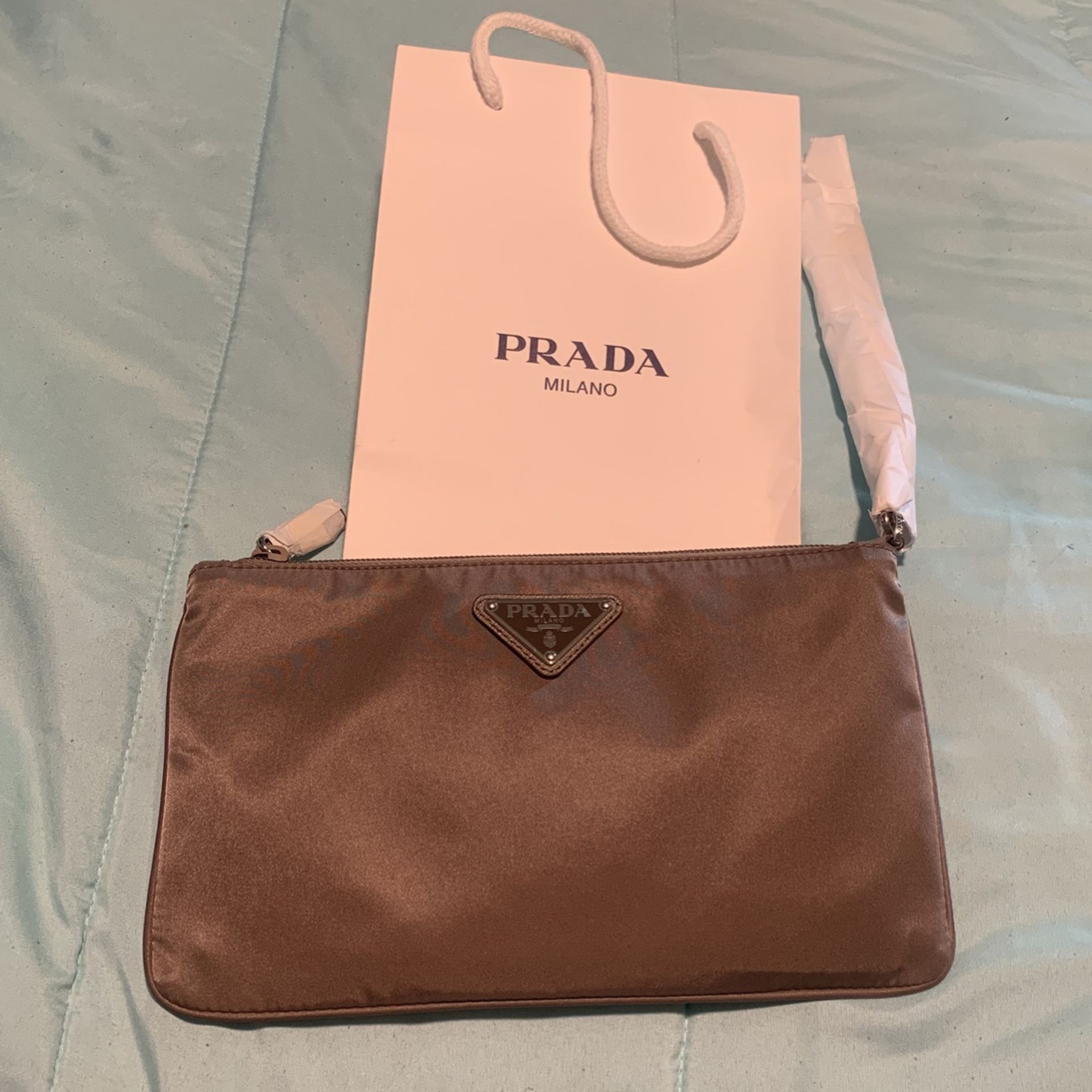 Prada Logo Plaque Nylon Clutch Bag