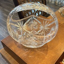 vintage Eastern European, either Chech or Polish crystal clear cut glass basket
