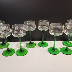 Vtg. (8) JG Durand Vin du Rhin Crystal Rhine Wine Glasses, Etched & Non-Etched