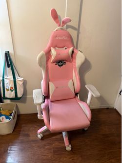 Autofull Pink Bunny Gaming ESports Chair with detachable bunny ears and tail