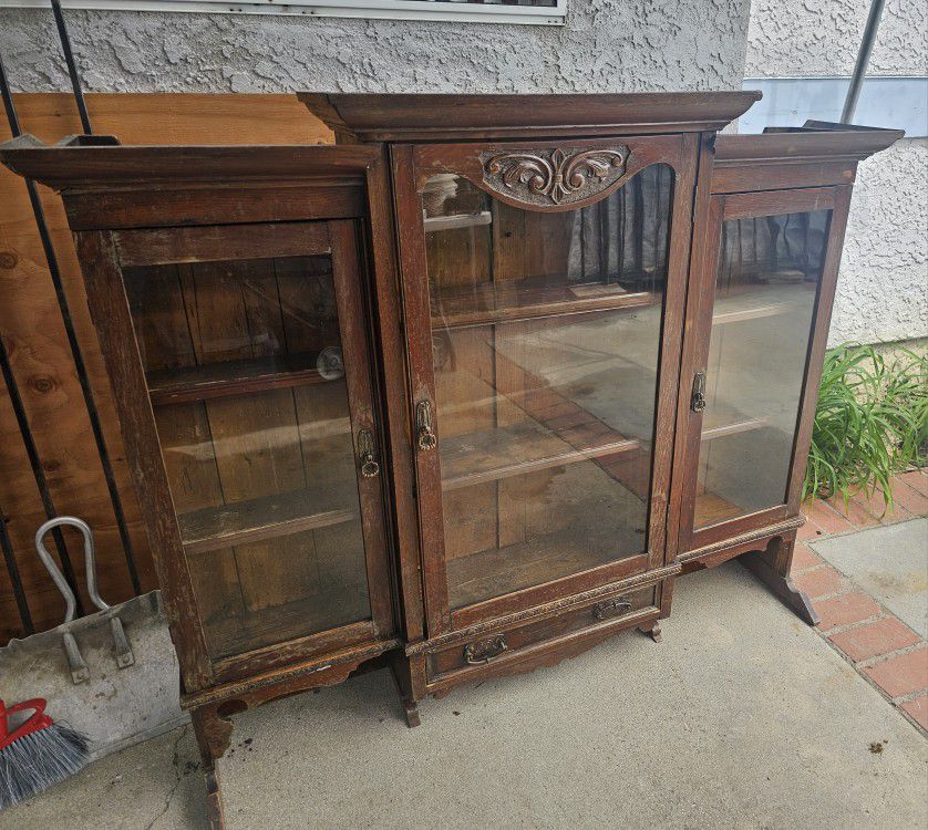 Antique Narrow Wood Bookcase