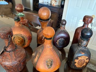 Antique leather bottles