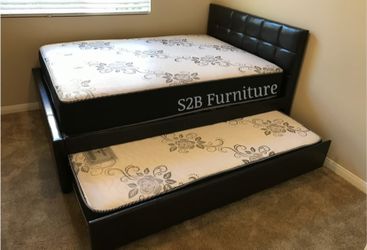 Full Twin Expresso Trundle Bed With Ortho Mattress Included!!