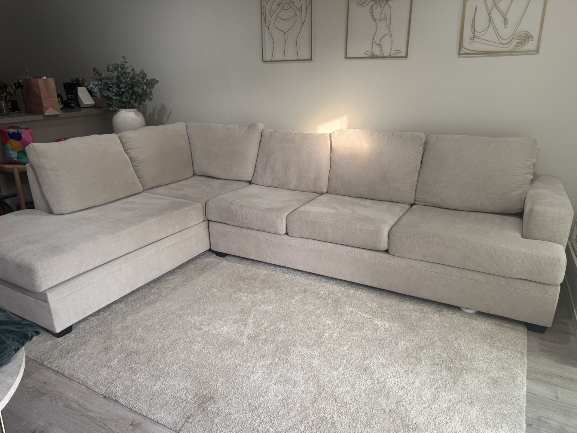 Beige Sectional Couch - Left Arm Facing