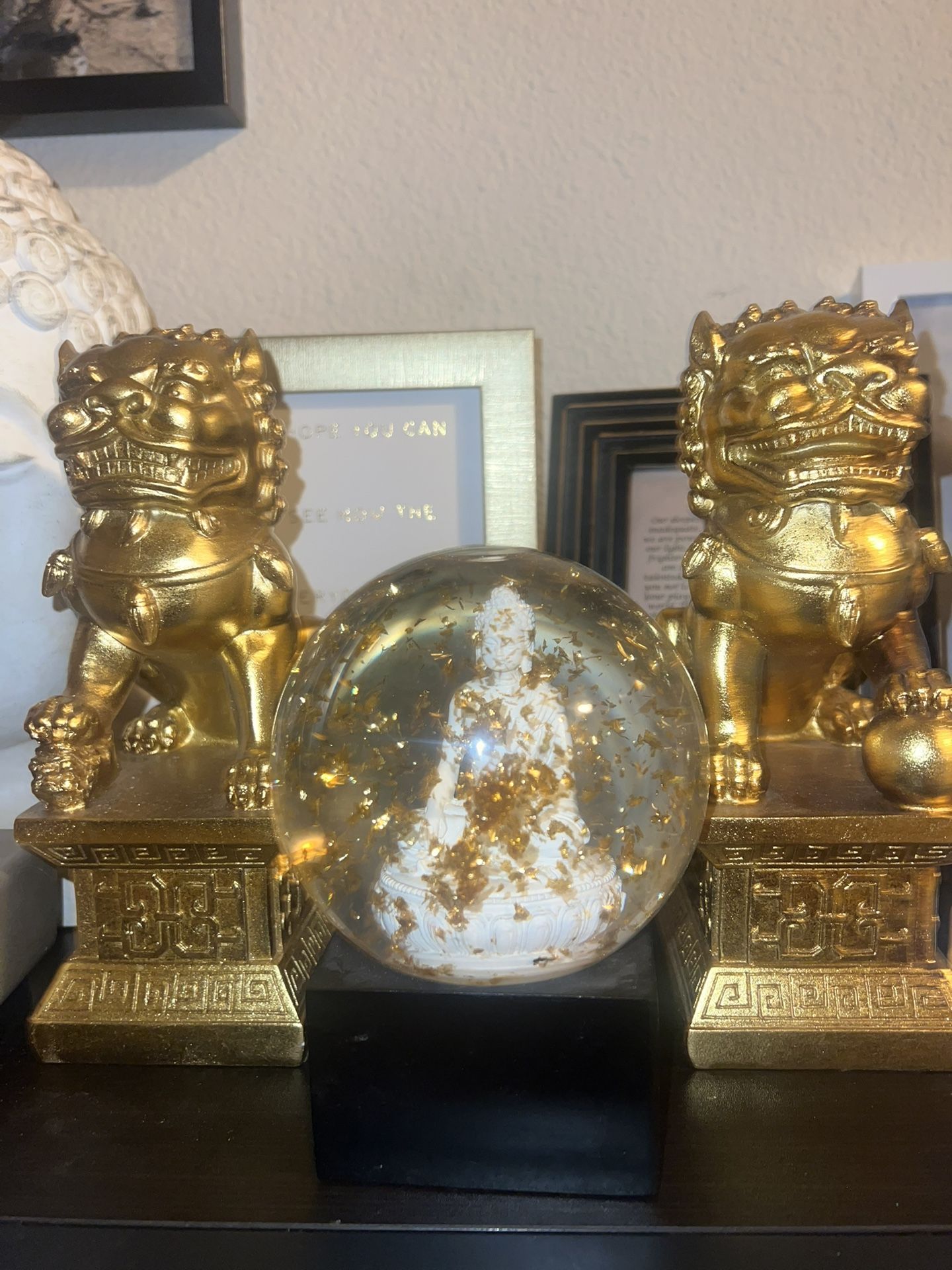 Buddha Snowglobe And Foo Dogs $35 Set/ $20 Buddhna/$ 20 Foo Dogs