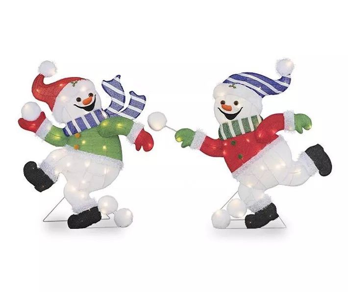 Christmas Winter Wonder Lane Snowman Snowball Fight 2-Piece LED Decor Set from Big Lots